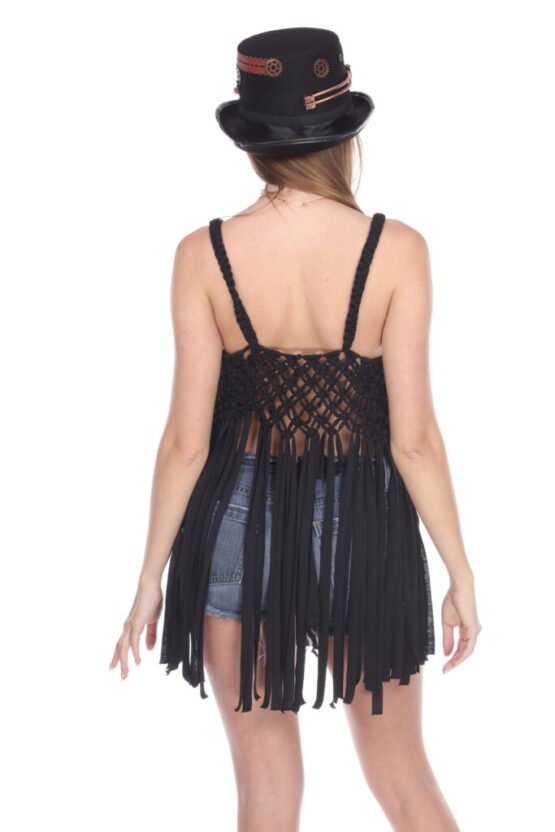 7128 - Macrame Cochet Top - Black - Image 2
