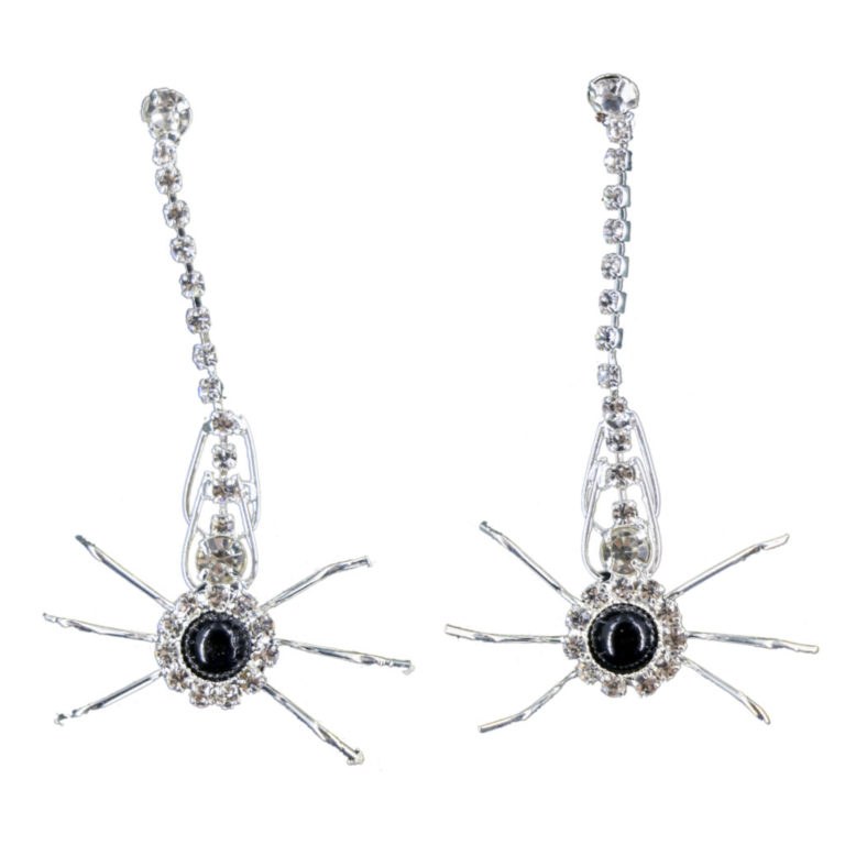 RSP1228-E - Spider Rhinestone Earring - Silver