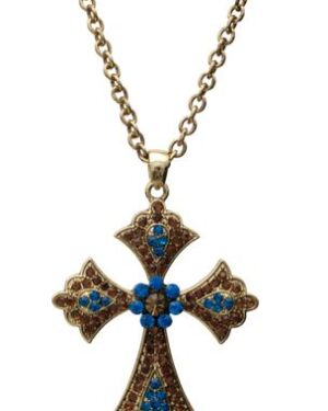 12565 - Cross Necklace, Turquoise/ Brown Stone