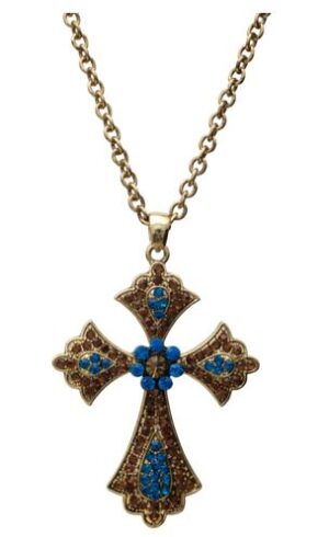 12565 - Cross Necklace, Turquoise/ Brown Stone