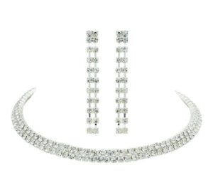 12919 - Rhinestone 2 Row Choker SET