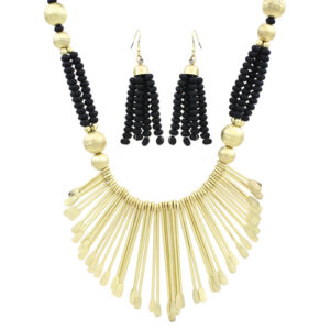 13192 - Gold and Black Spoon Cleopatra Necklace - made in India