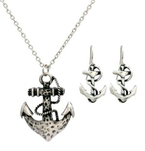 13222 - Nautical hammered style anchor necklace and earring set