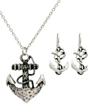 13222 - Nautical hammered style anchor necklace and earring set