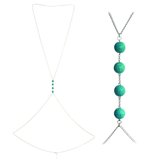 14055 - Silver Turquoise Rounds Body chain