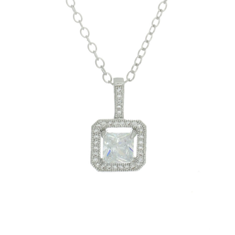 14492 - Rhinestone CZ Center Square Necklace