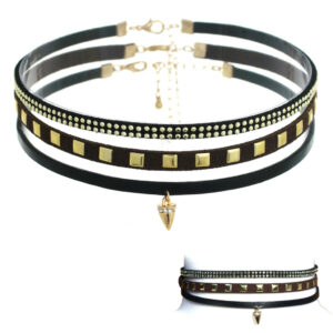 15351 - Choker - 3 piece set with gold studs & Spike