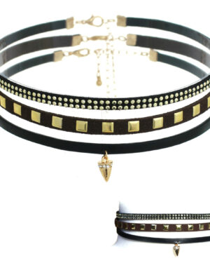 15351 - Choker - 3 piece set with gold studs & Spike