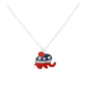 15623 - Rhinestones America Flag Elephants Necklace