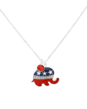 15623 - Rhinestones America Flag Elephants Necklace