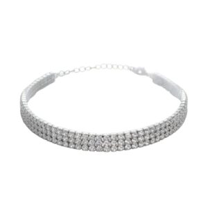 16008 - CZ 4mm rhinestone 3 row choker, 12+3.5"