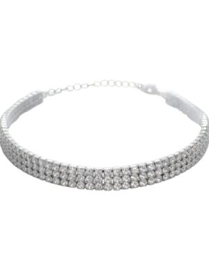 16008 - CZ 4mm rhinestone 3 row choker, 12+3.5"
