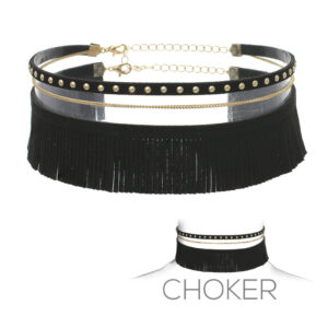 16124 - Fringe suede chain choker