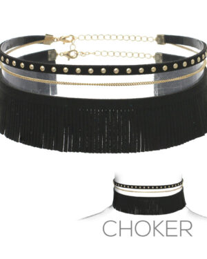 16124 - Fringe suede chain choker