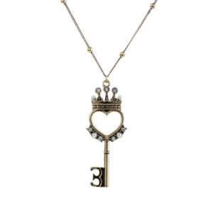 16685 - Antique Gold Crown Heart Key Pendant