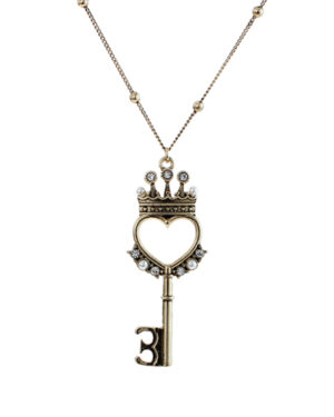 16685 - Antique Gold Crown Heart Key Pendant