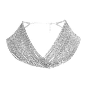 16760 - 30 Line Silver Rhinestone Draped Collar Necklace