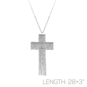 16900 - Cross Necklace, Rhinestone, Silver, 28+3", 1.7x3.14"