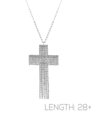 16900 - Cross Necklace, Rhinestone, Silver, 28+3", 1.7x3.14"
