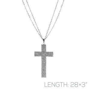 16901 - Cross Necklace, Rhinestone, Silver, 28+3", 1.7x2.9"