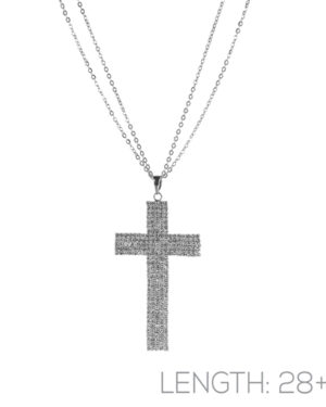 16901 - Cross Necklace, Rhinestone, Silver, 28+3", 1.7x2.9"