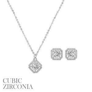 16932 - CZ Rhinestone Square Neck Set, 16+3", Silver