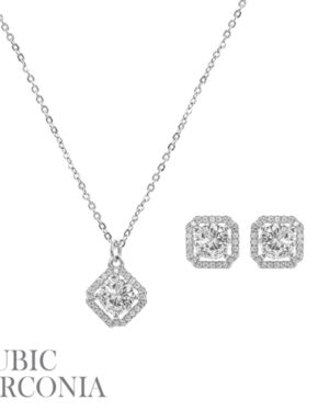 16932 - CZ Rhinestone Square Neck Set, 16+3", Silver