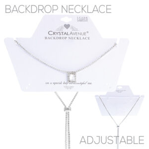 16940 - Rhinestone Slide Backdrop Necklace, Adjustable, 36 in, Silver