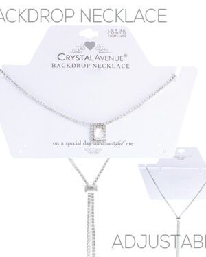 16940 - Rhinestone Slide Backdrop Necklace, Adjustable, 36 in, Silver