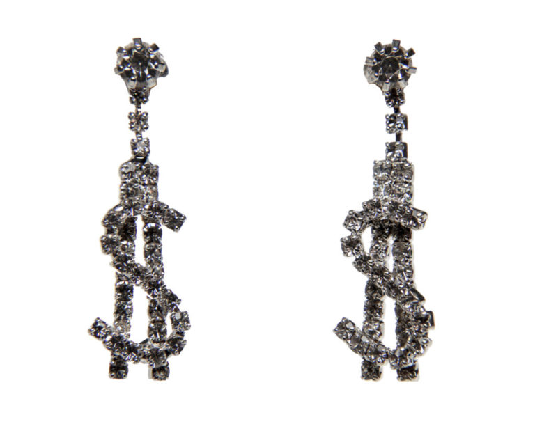 173 - Rhinestone $ sign Ear Ring - Silver