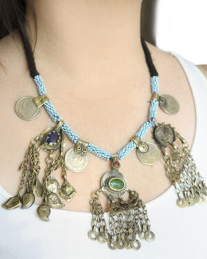 1859 - Necklace Afghan with 3 pendants and coins