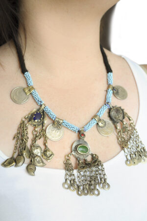 1859 - Necklace Afghan with 3 pendants and coins