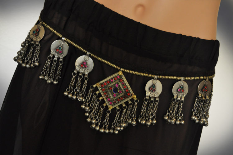 1947 - Belt - Afghan - Square Center with Circle ring flat coins ad bells - thin top