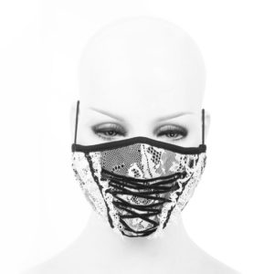 MK036 - Lace-Up corset style face mask with white lace with 2 removable filters