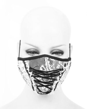 MK036 - Lace-Up corset style face mask with white lace with 2 removable filters