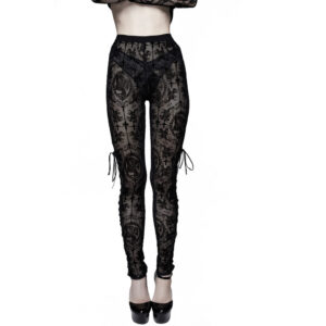 PT10701 - Black Lace Cameo Lace Up Leggings