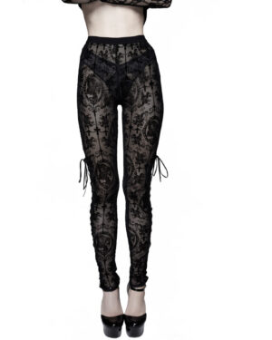 PT10701 - Black Lace Cameo Lace Up Leggings