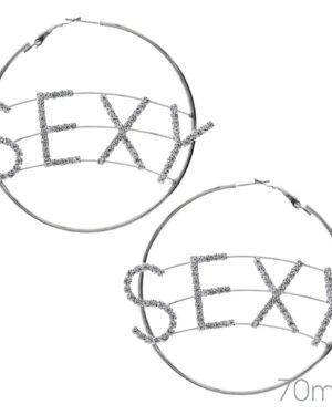 27009 - S Rhinestone 70 mm Sexy Word Hoops ER