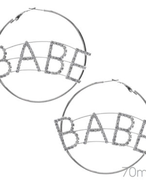 27011 - rhinestone 70 mm babe word statement hoops earring