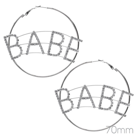 27011 - rhinestone 70 mm babe word statement hoops earring