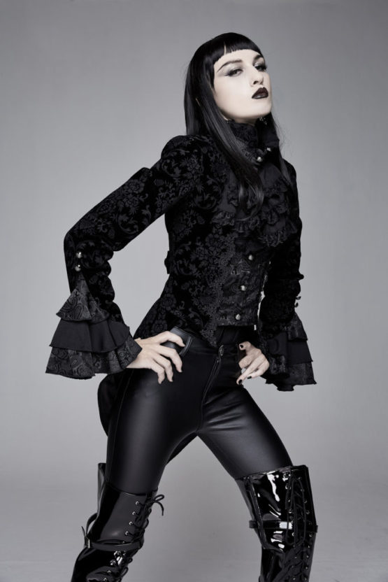 CT13301 - Victorian Black Velvet Burnout Jacket - Image 6