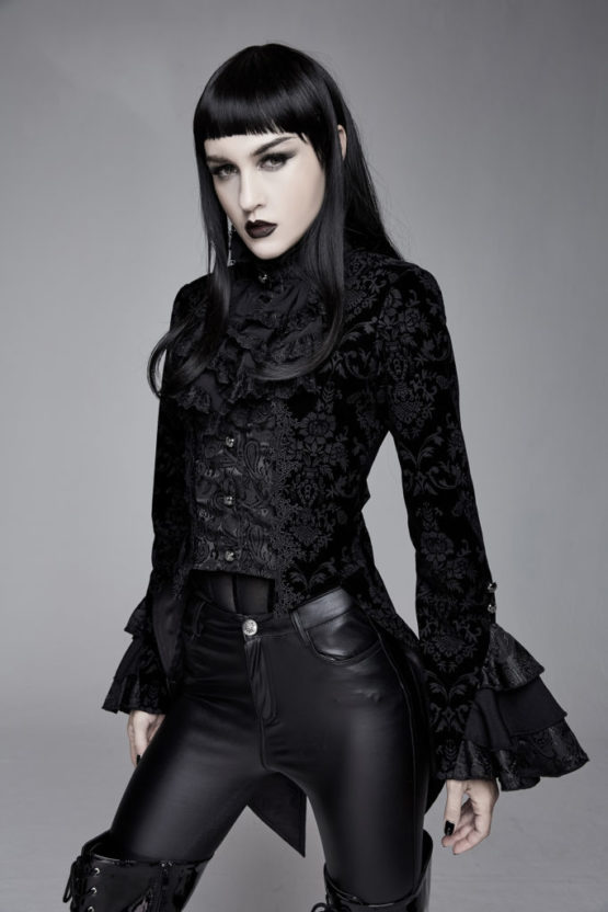 CT13301 - Victorian Black Velvet Burnout Jacket - Image 7