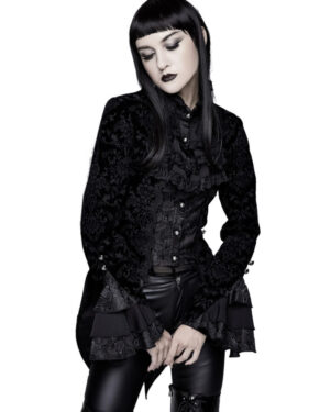 CT13301 - Victorian Black Velvet Burnout Jacket