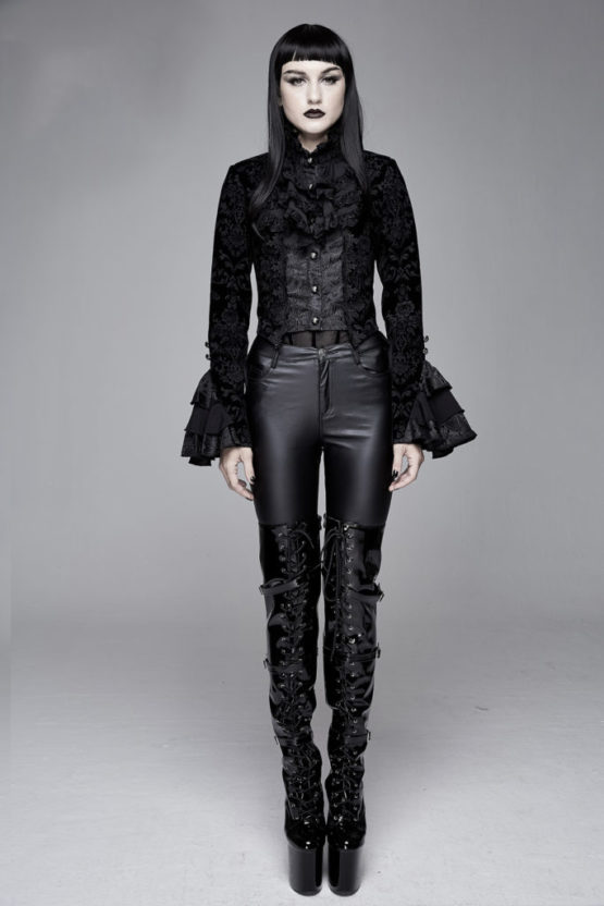 CT13301 - Victorian Black Velvet Burnout Jacket - Image 3