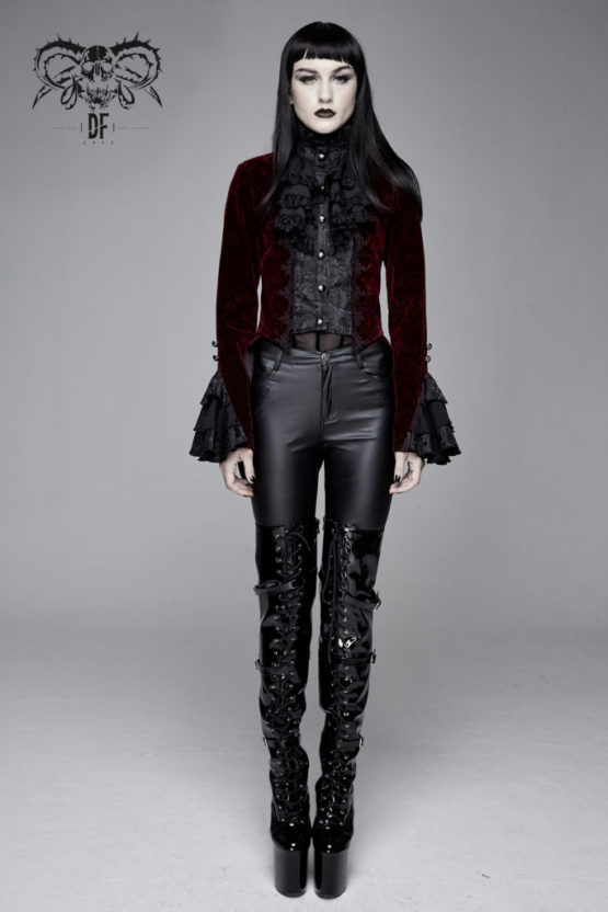 CT13302 - Victorian Red Velvet Burnout Jacket - Image 3