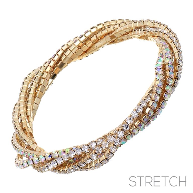 83117 - 5 Row Rhinestone Twisted Stretchy Bracelet - Image 4