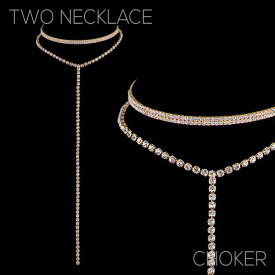 17197 - 2 pc Set Rhinestone Choker and Lariat - Image 2