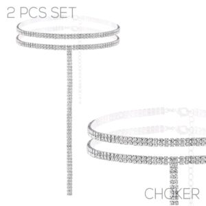 17279 - S Rhinestone 2 Row Long Drop 2 Neck, Lariat