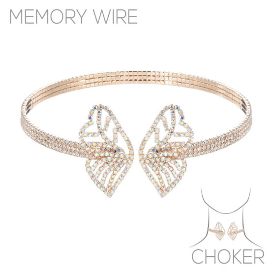 17381 - Butterfly wing Choker, rhinestones, silver - Image 2