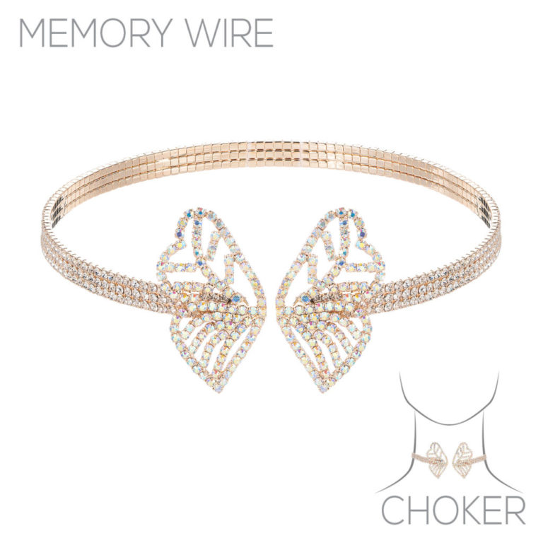 17381 - Butterfly wing Choker, rhinestones, silver - Image 2